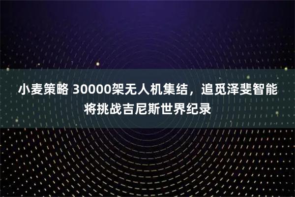 小麦策略 30000架无人机集结，追觅泽斐智能将挑战吉尼斯世界纪录